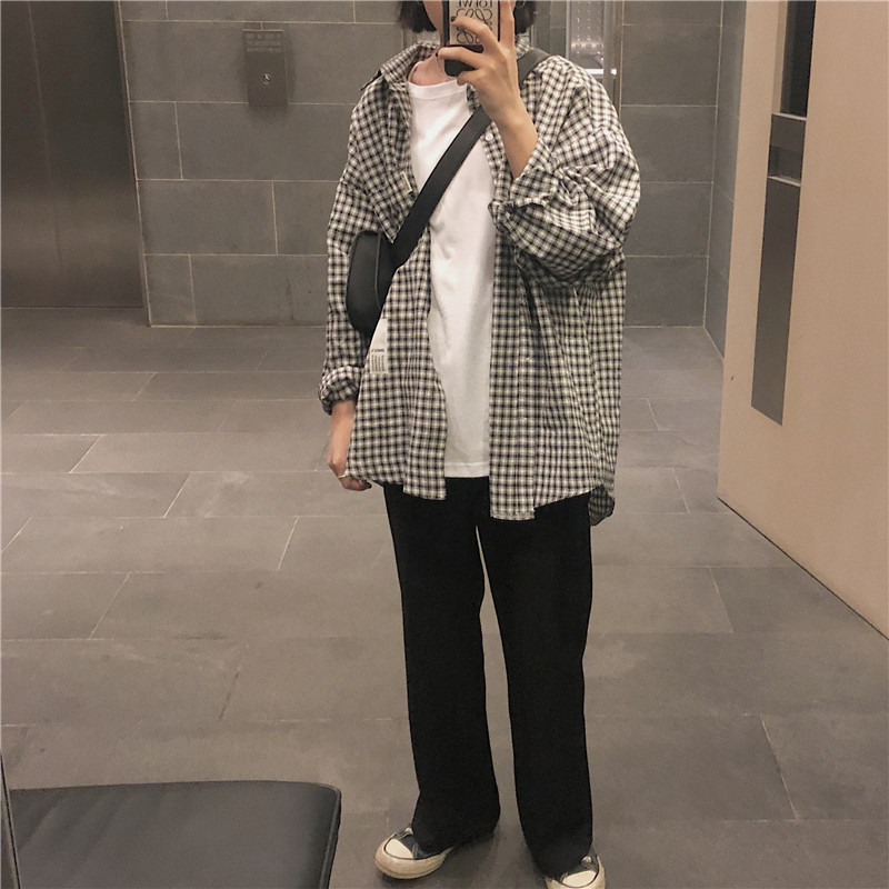 2019早春新款韩版原宿学院风女外套 红续衬衫