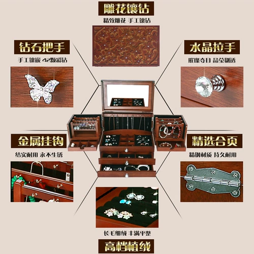 Вместительная и большая коробочка для хранения, деревянная коробка для хранения, ретро ожерелье, кольцо, аксессуар, коробка для косметики, европейский стиль