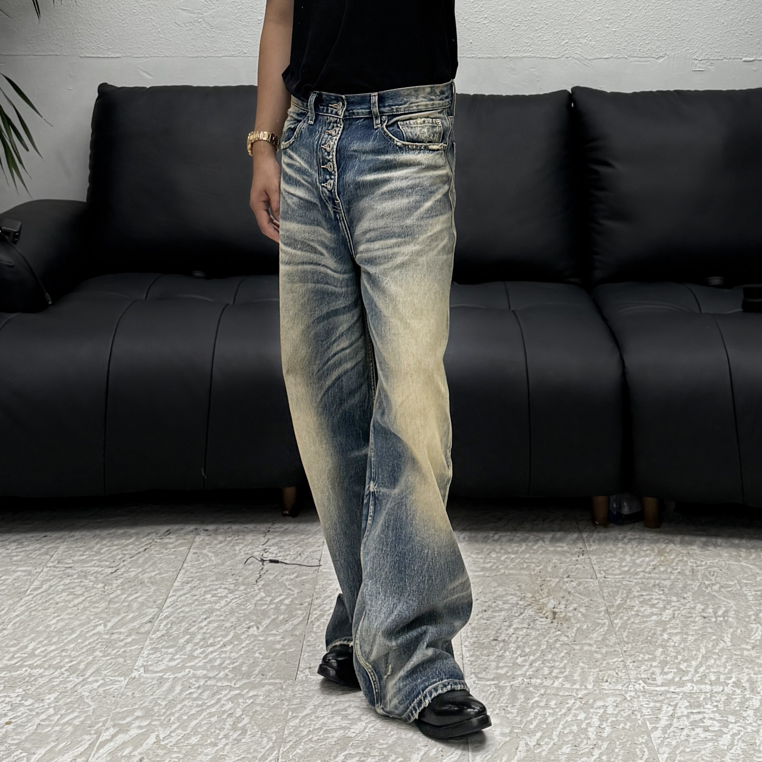 TBR 复古暴风雪花泥染牛王水洗做旧5连扣baggy版型牛仔裤 - 图2