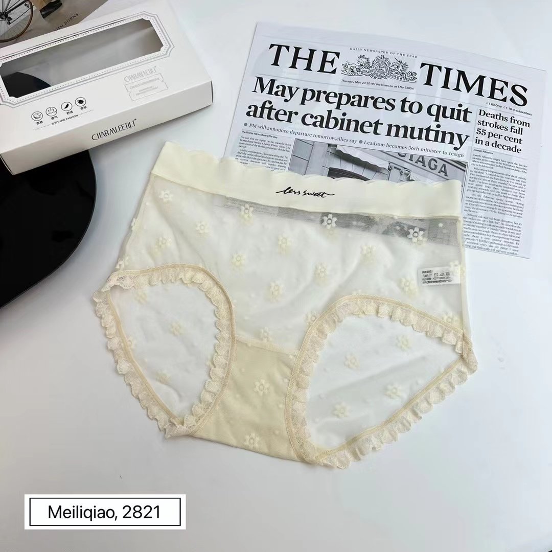 新款3条装 魅丽翘蕾丝内裤性感透明网纱高腰纯棉裆女士三角裤短裤,淘宝优惠券,粉丝福利购,淘宝优惠卷