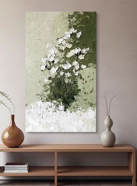 【无框画】《浅语》客厅抽象挂画侘寂风绿色民宿酒店装饰画玄关画