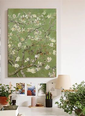 【无框画】高杏花名画清新玄关绿色油画客厅简约肌理装饰挂画竖版