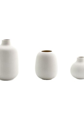 陶瓷花瓶简约欧式白色条纹素烧干花瓶家居装饰工艺品摆件花瓶套装