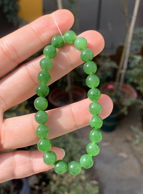 如意玉都-和田玉碧玉手串菠菜绿手链女款单圈手串卡8m m