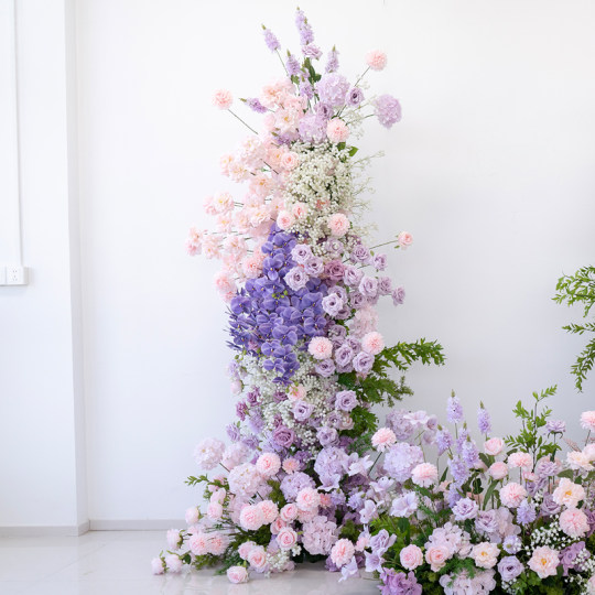 粉紫色直立拱门仿真花花艺套装 婚礼舞台背景橱窗活动布置假花