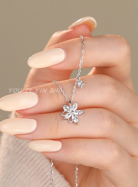 s925枫叶项链女轻奢小众锁骨链