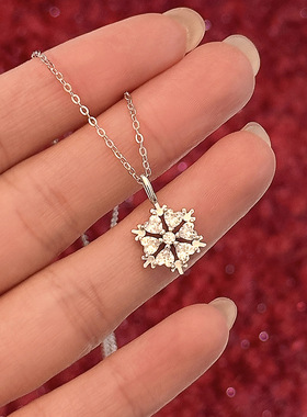 圣诞节S925纯银爱心雪花项链女