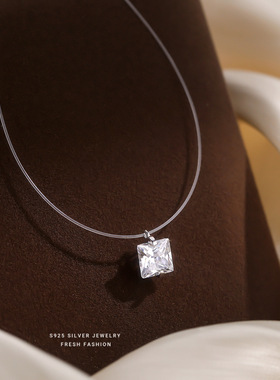S925纯银锆石方糖吊坠项链女