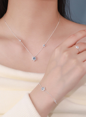 原创足银S999雪花锆石项链套装