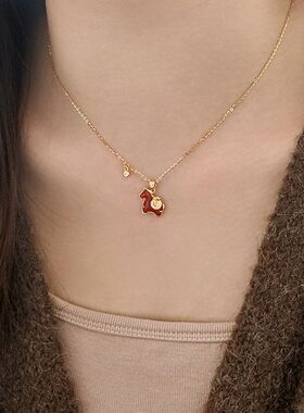 S925纯银马上有福有钱小马项链