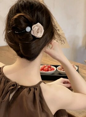 新中式干枯玫瑰花扭扭夹2026新款抓夹后脑勺盘发神器一字夹发卡女