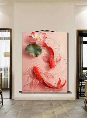 现代新中式装饰画招财锦鲤金鱼壁画餐饭厅背景墙挂画年年有余