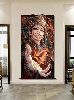 白鹤童子画像挂画客厅背景墙供奉仙鹤官将首道家人物丝绸卷轴挂画