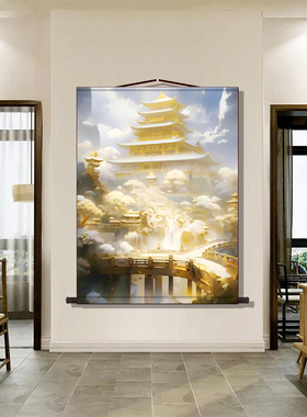 仙家挂画南天门仙境亭台楼阁佛道仙堂口风景画无动物风水画卷轴画