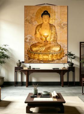 燃灯古佛画像佛家玄关挂画家用佛堂供奉中式走廊沙发背景墙卷轴画