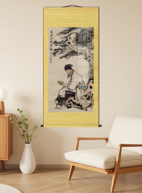 古代十大名医画像书房玄关挂画客厅装饰字画华佗扁鹊孙思邈卷轴画
