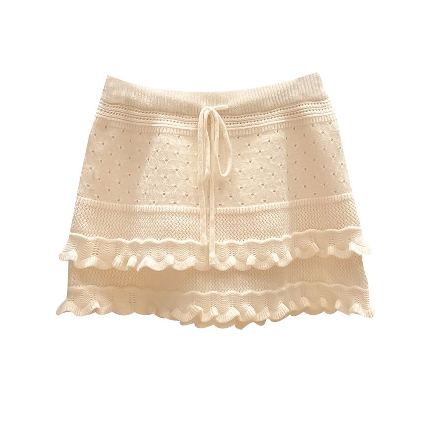 韩系纯色木耳边针织半身裙女2025年秋季新款高腰显瘦A字蛋糕裙,淘宝优惠券,粉丝福利购,淘宝优惠卷