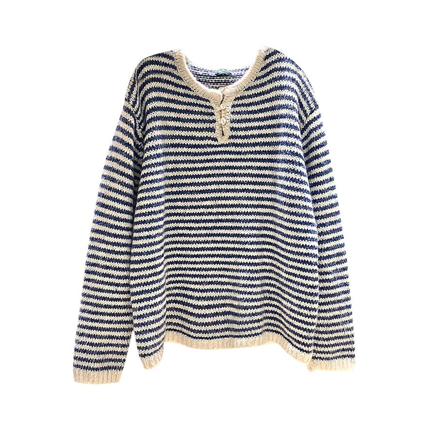 蓝色条纹圆领长袖针织毛衣女2025新款秋冬慵懒风内搭韩系打底上衣,淘宝优惠券,粉丝福利购,淘宝优惠卷