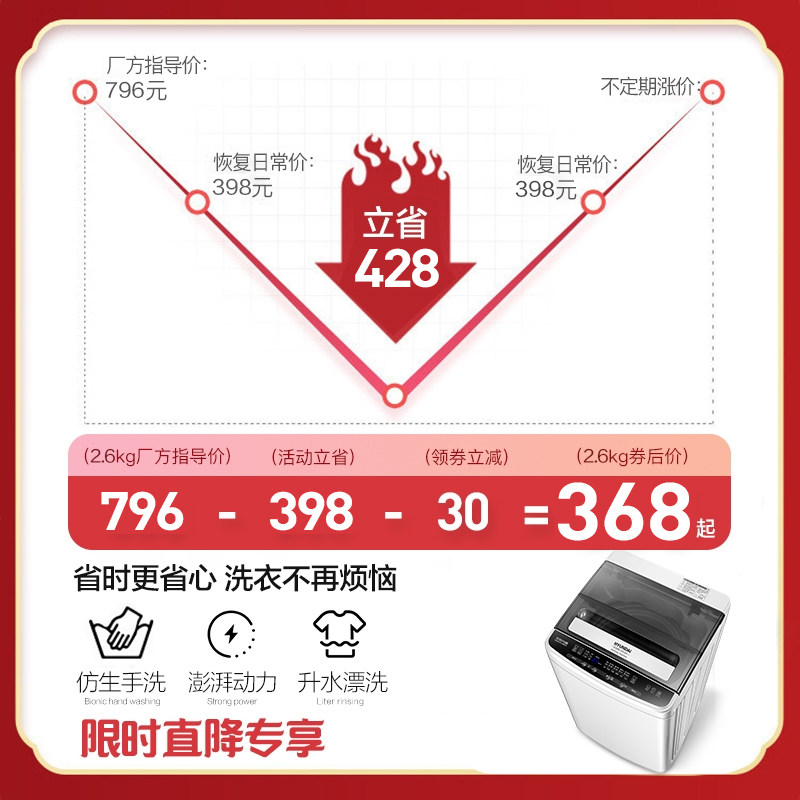 现代8 /9.5公斤洗衣机全自动波轮 hyundai现代电器洗衣机