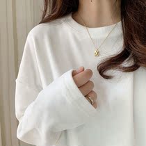 Duvet Warm Beating Undershirt Woman Spring Autumn Inner Lap with Thickened Pure T-Shirt Loose 100 Lapped Round Collar Milling sweatshirt