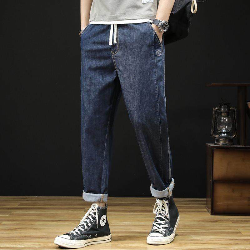 夏季超薄天丝牛仔裤男薄款胖子松紧腰拉链加肥加大码冰氧吧九分裤,淘宝优惠券,粉丝福利购,淘宝优惠卷
