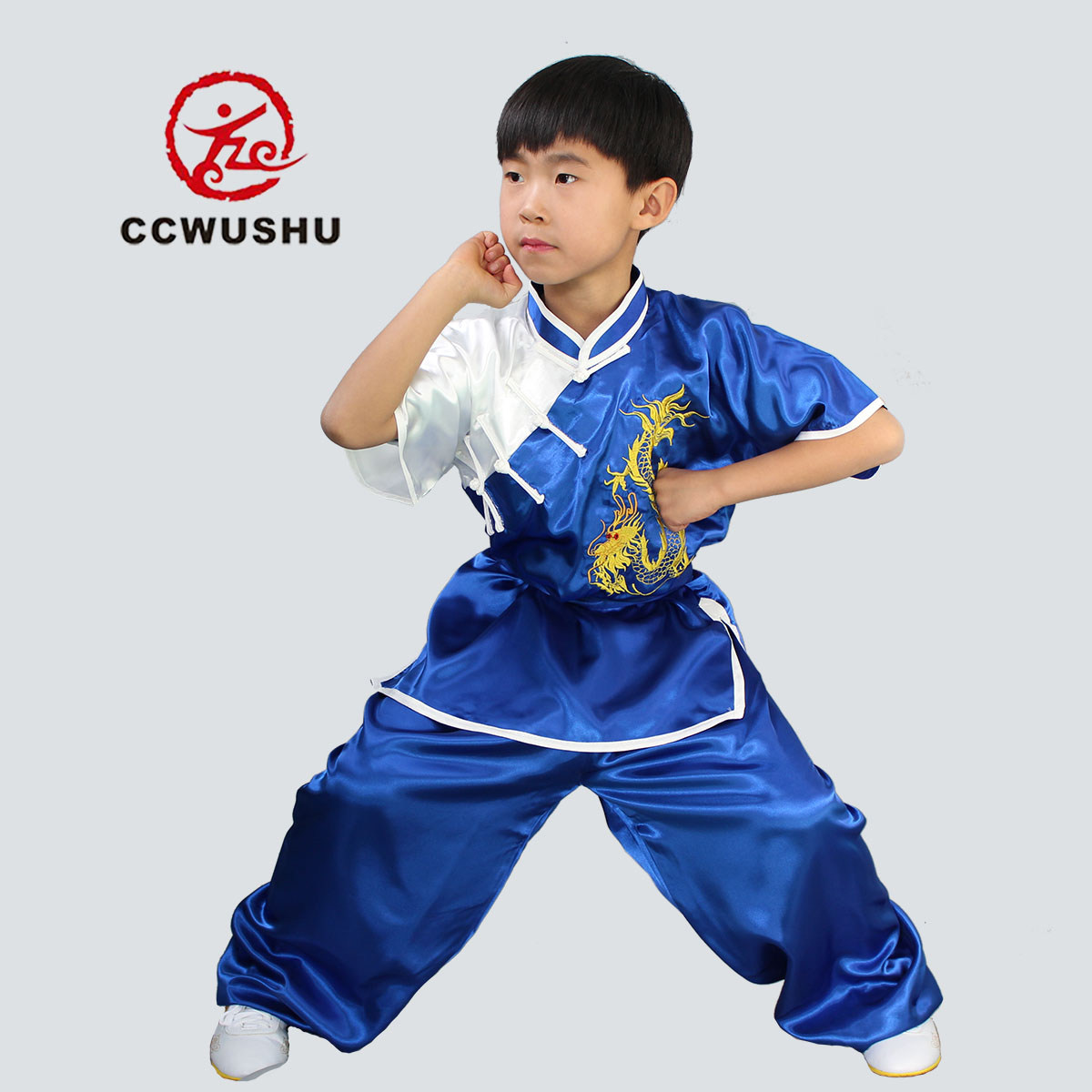 长城武术太极服练功服武术服男夏季中国风丝绸儿童武术表演比赛服_虎窝淘