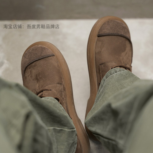 秋季新款宽头磨砂皮鞋真皮男款透气休闲皮鞋英伦风复古潮流男单鞋 - 图0