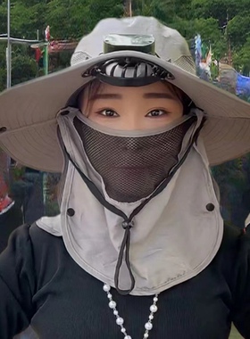 带风扇渔夫帽男款夏季大檐户外防晒遮脸面罩登山帽春秋女钓鱼帽子