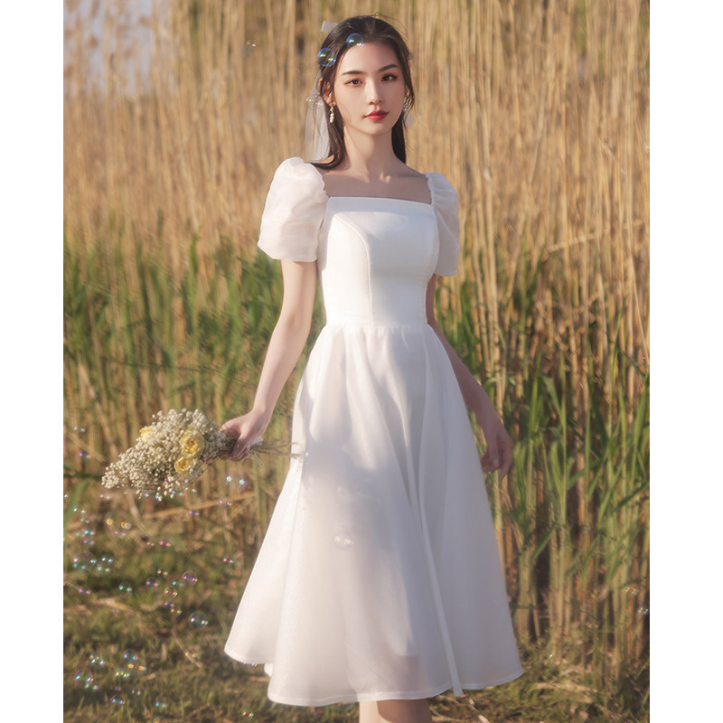 白色法式轻婚纱女领证登记连衣裙 玫意印象礼服/晚装