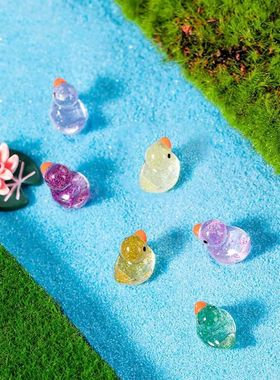 新款可爱夜光细闪小鸭子玩具微景观桌面发光摆件迷你仿真动物模型