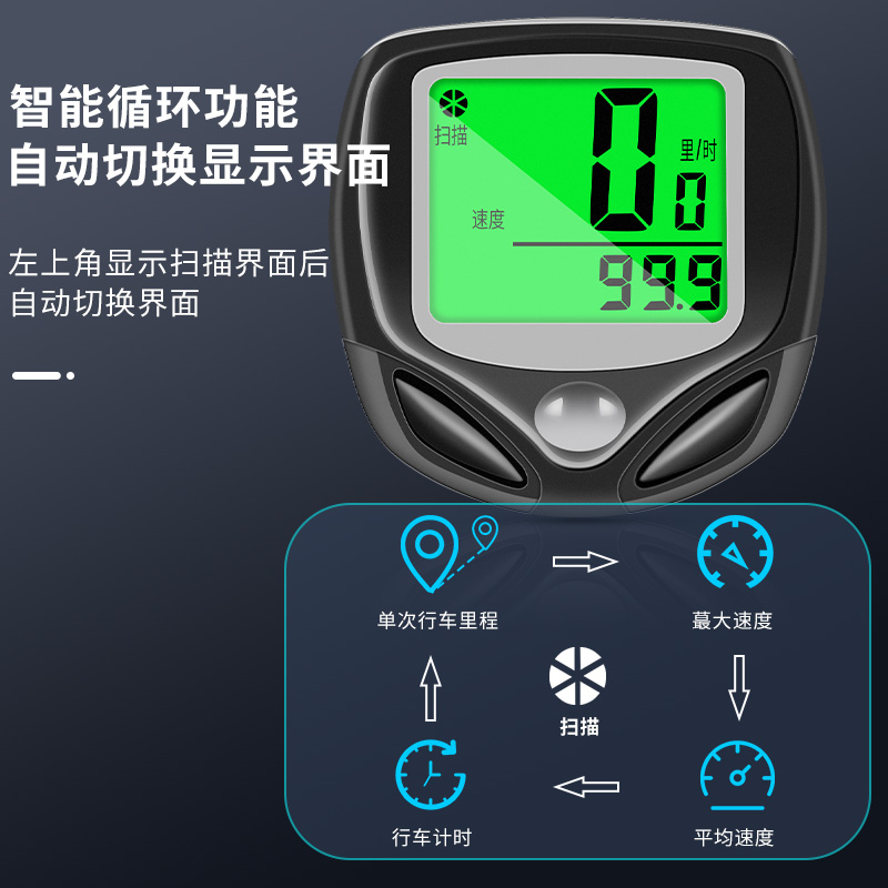 无线公路山地自行车码表骑行测速器里程表单车迈速表记速度时速表 - 图1