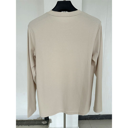 H家、余单！少量现货！54棉+38莫代尔 春秋圆领打底杏色长袖T恤衫 - 图0