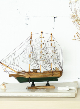 30cm实木摆件帆船模型办公室家居一帆风顺船地中海装饰品工艺品