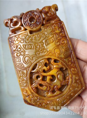 大量古玩杂项仿古做旧工艺品岫玉兽面青龙令牌热销品文玩玉器