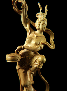 黄杨木雕新中式家居装饰人物摆件雕刻工艺品藏品美女敦煌飞天摆件