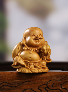黄杨木雕福禄寿喜财笑脸弥勒佛新中式木质家居饰品手把件桌面摆件