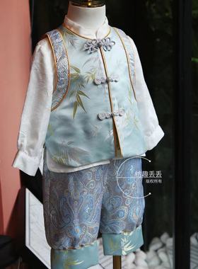 男宝中式真丝唐装周岁宴礼服夏款