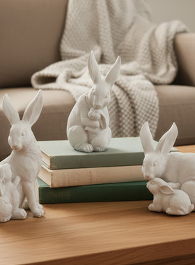 套三母子兔摆件树脂工艺品露台花园装饰庭院阳台布置造景装饰品