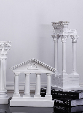 希腊古城神庙建筑模型罗马柱摆件欧式装饰摆设石膏柱子树脂雕塑