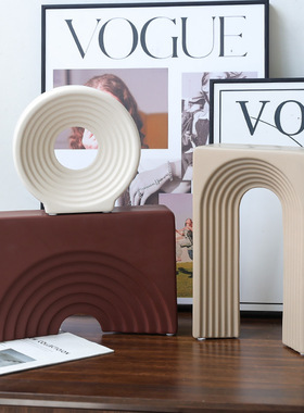 现代创意莫兰迪色抽象几何陶瓷摆件客厅样板间艺术感软装家居饰品