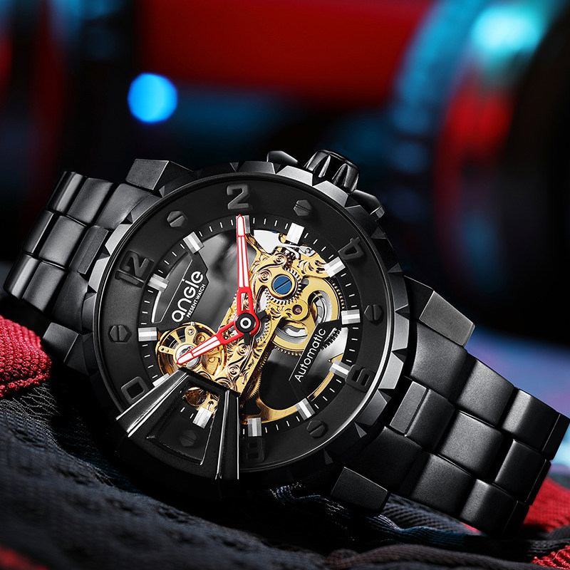 angie男士男学生潮流全镂空机械表 angie亨积手表国产腕表