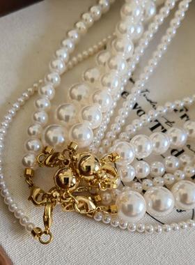 施家珍珠双层法式复古项链磁吸