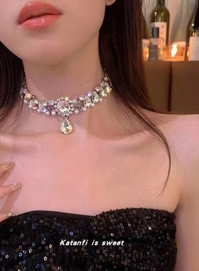 鞠婧祎同款项链皓石水滴女钛钢