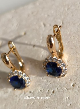 蓝宝石真金电镀项链耳钉套装保色