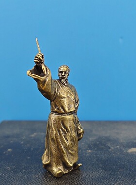 黄铜6cm 中式微景观造景摆件古风诗仙 李白醉酒题诗 假山盆景人物