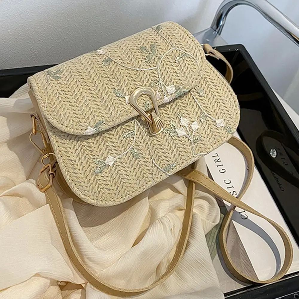 Fashion Flower Woven Saddle Bag Women Cute Straw Shoulder Ba - 图3