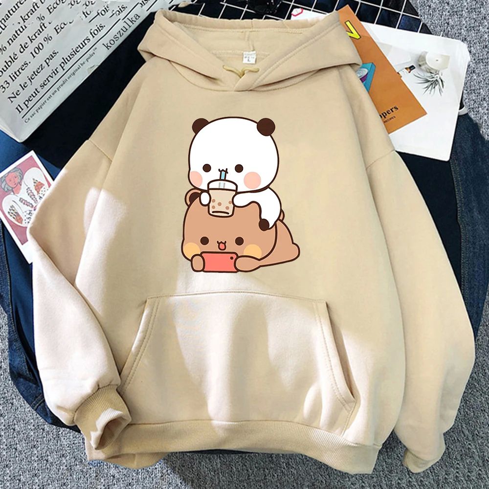 Bubu And Dudu Drink Bubble Tea Print Women Hoodie Kawaii Fem - 图0