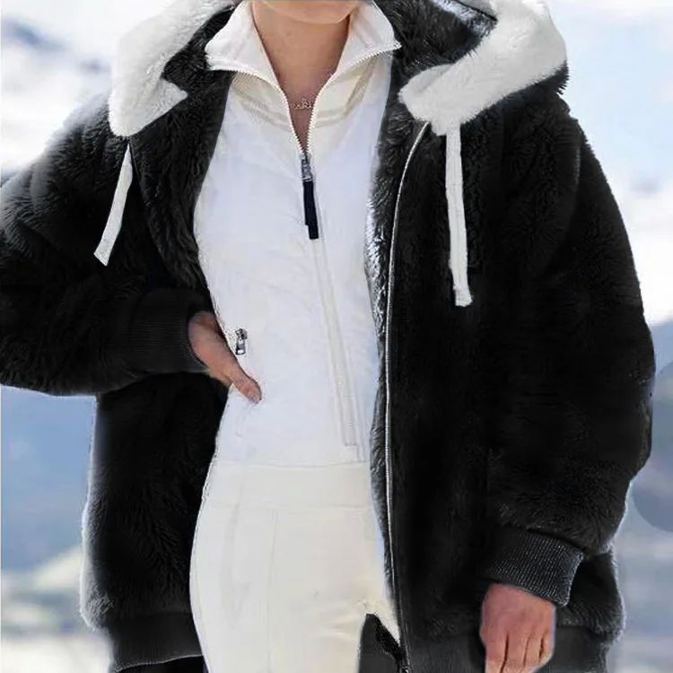 Autumn Winter Women Warm Jacket Coat Fashion Plush solid col-图2