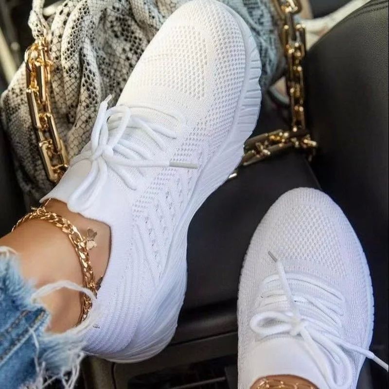 Mesh Breathable Women Casual Sneakers Lace-up Vulcanized Sho - 图0