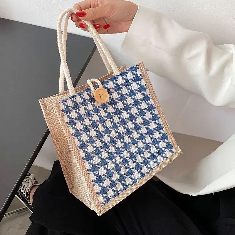 Ins Lunch Bags for Women Houndstooth Small Lunch Bag Food St - 图0